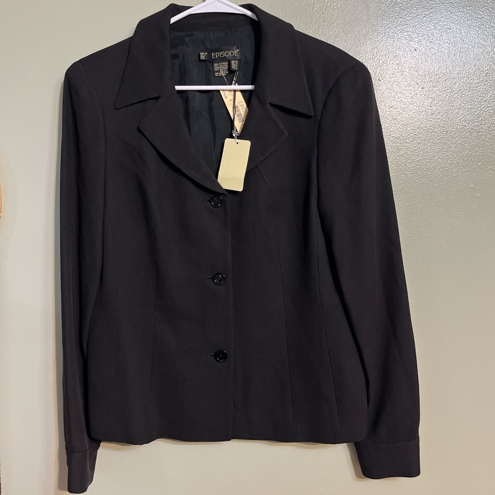 Episode Vintage 100% Silk Lined Preppy Office Women's Black Blazer Size 12 NWT